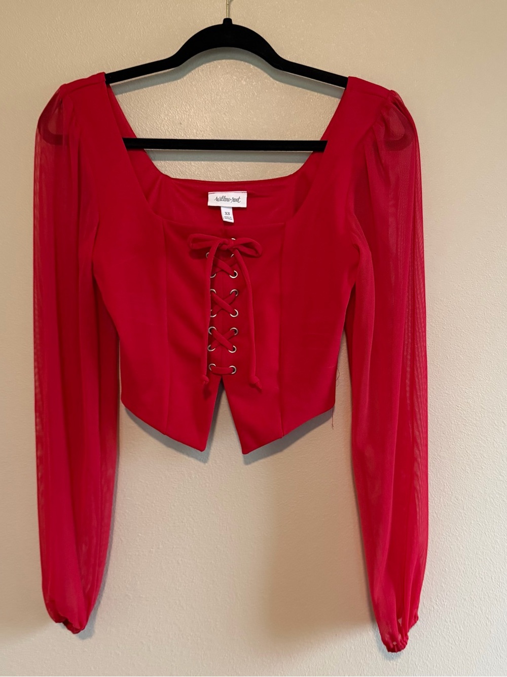 Willow Red Lace-Up Square Neck Crop Top